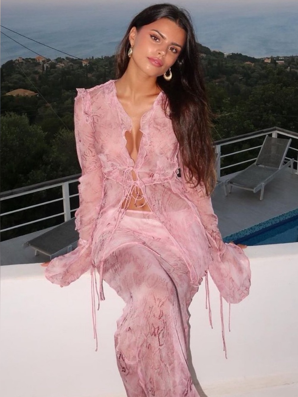 Rat & Boa Cobra Set Pink Sheer Lace Tie-Front Top And Skirt Small Medium Dress — image 6 of 8
